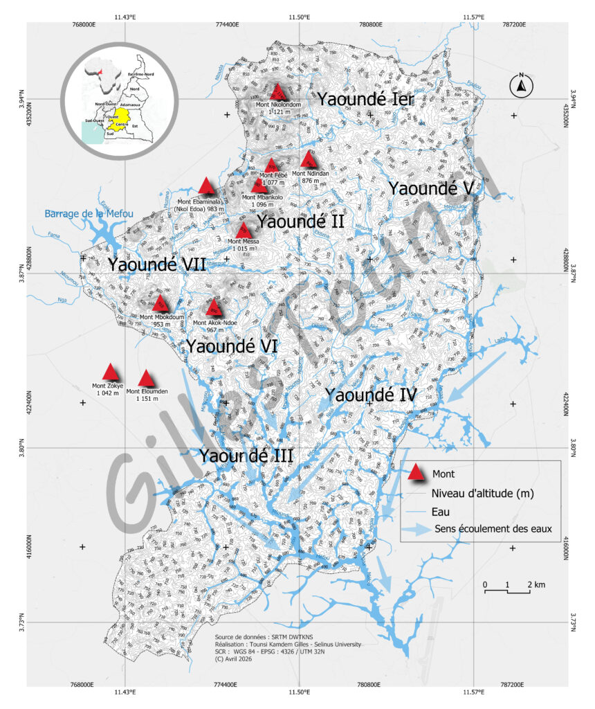 Carte hydro-topographique de la ville de Yaoundé